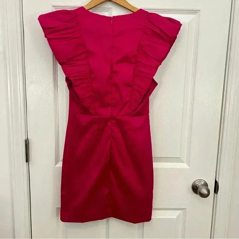 Do + Be • Hot Pink Mini Fitted Cocktail V Neck Ruffle Party Dress Sz M - Picture 8 of 10